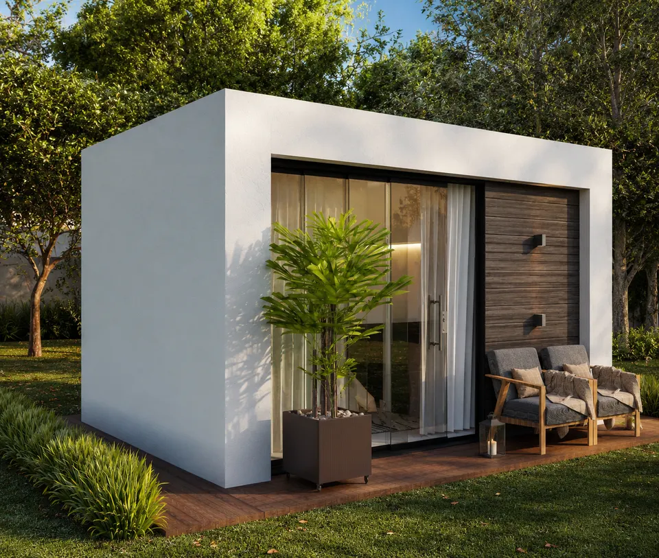 Fachada da casa modular ATTHOS 14, vista frontal
