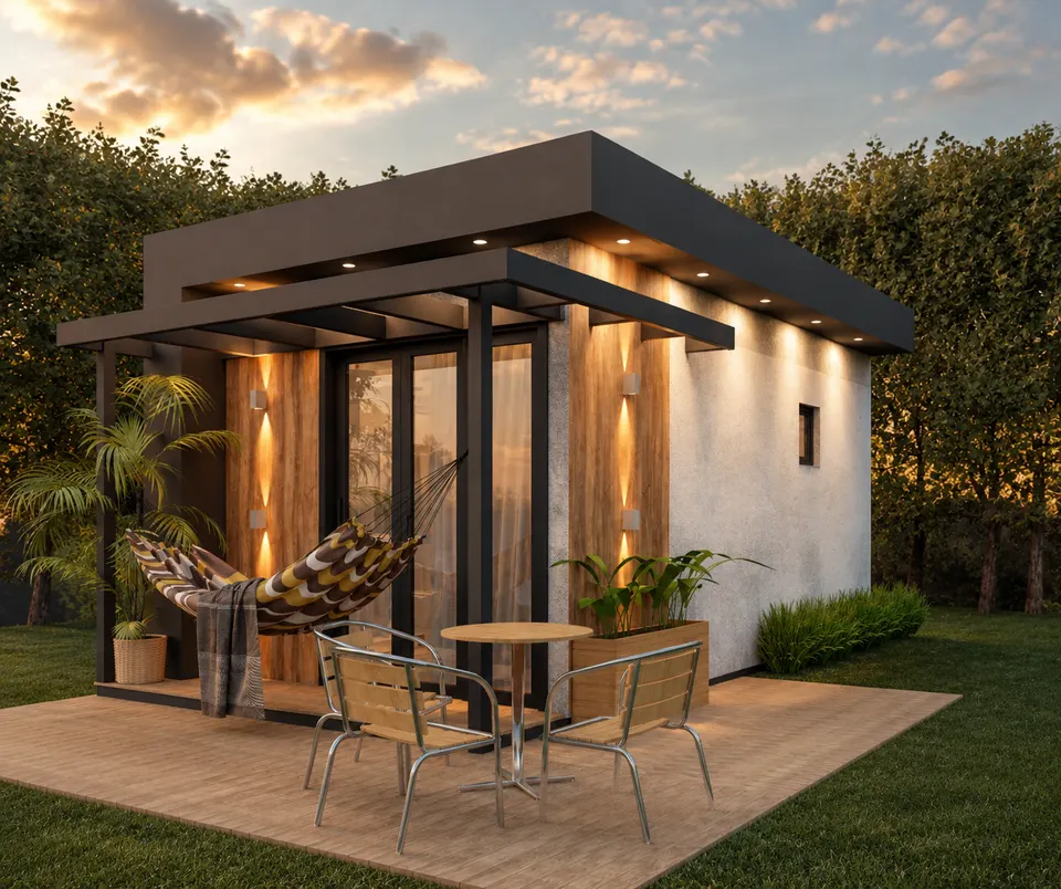 Fachada da casa modular ATTHOS 19, vista frontal